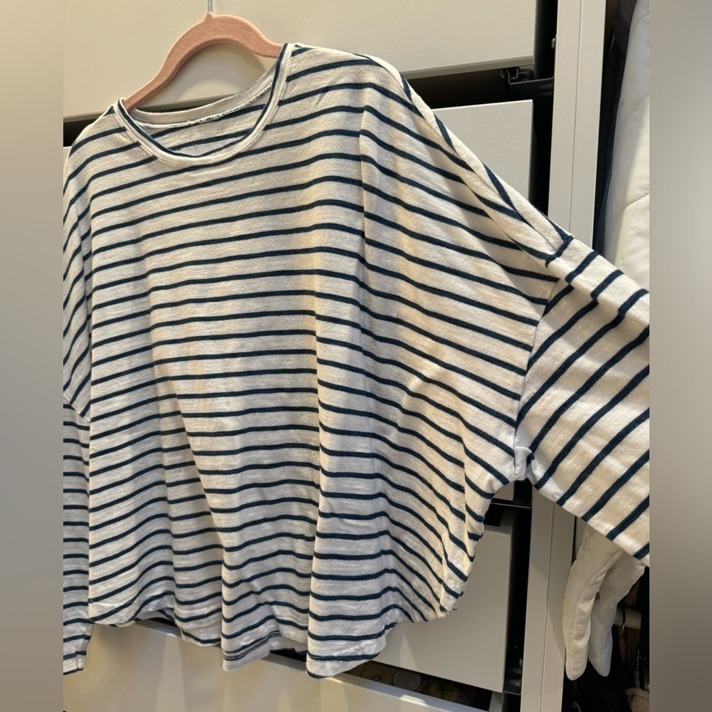 PISTOLA Navy White Striped Batwing Long Sleeved T Shirt Size M - Picture 5 of 7